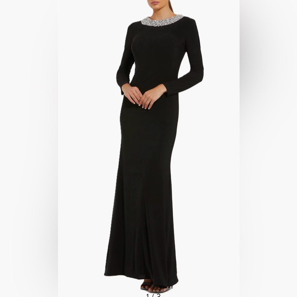 NEW Ieena for Mac Duggal Jersey Long Sleeve Gown with Beaded Neck, Size 12